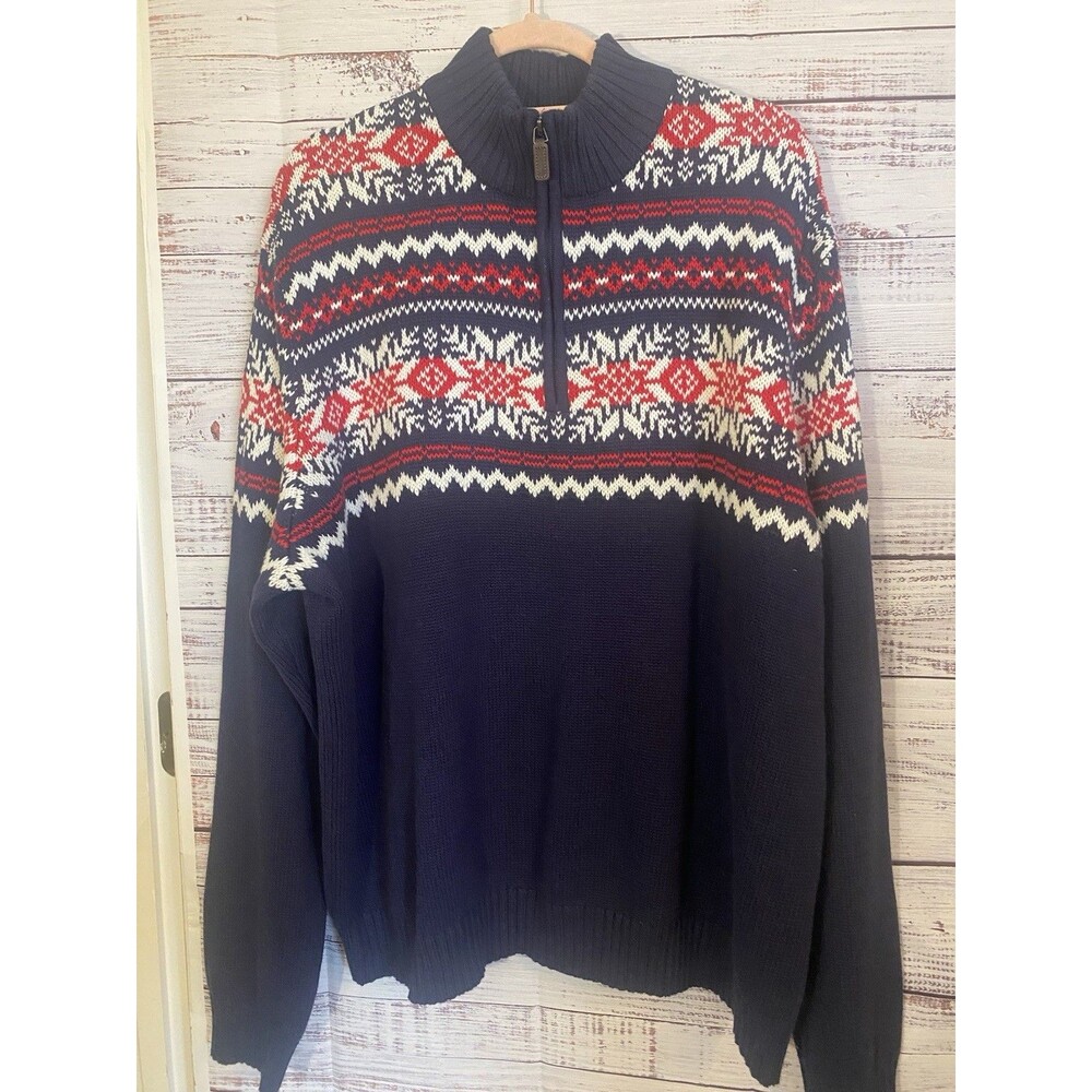 Men's Fair Isle Sweater 1/4 Zip Size XXL